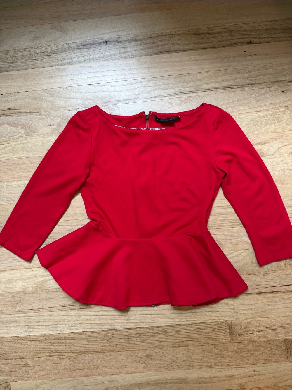 Alice + Olivia Red Peplum Top with Boatneck